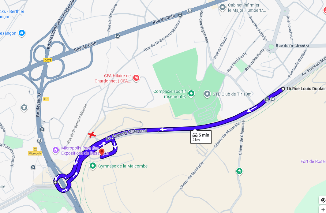Itinéraire de déviation depuis l'avenue Mitterrand pour rejoindre la Malcombe