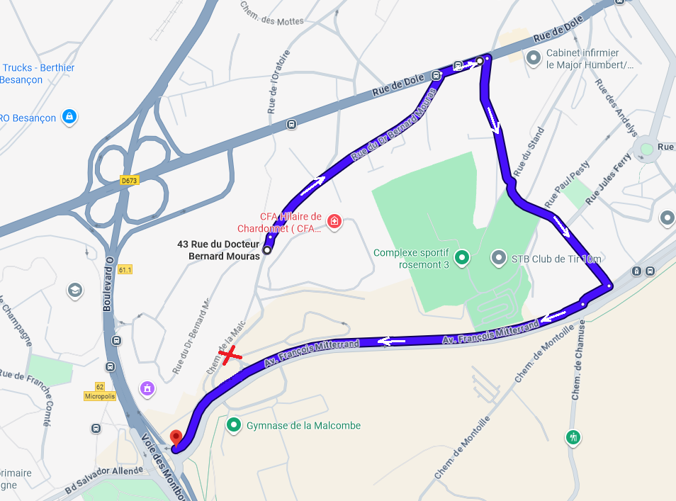 Itinéraire de déviation depuis la rue Mouras pour rejoindre l'avenue Mitterrand